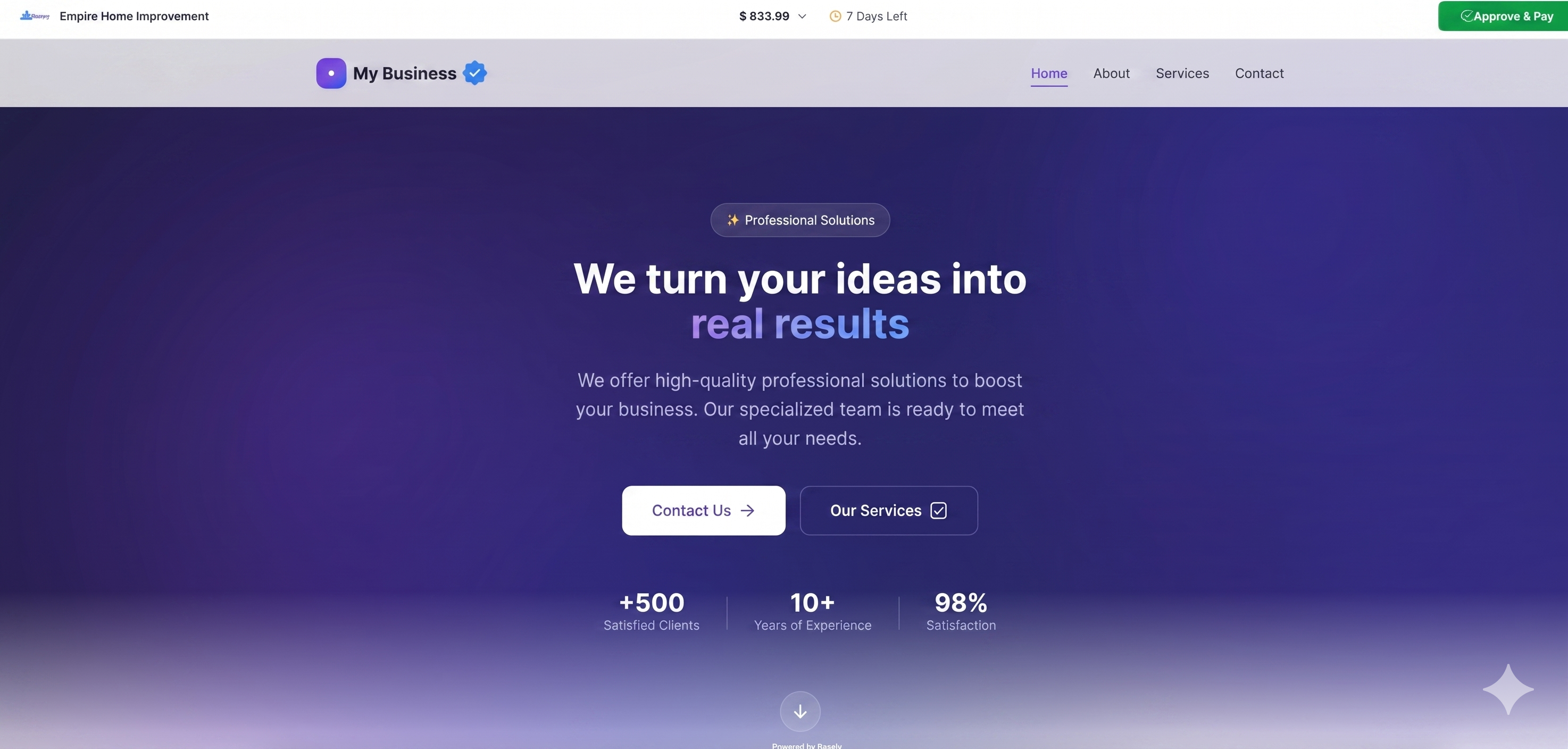 Client site — live with domain and approval button